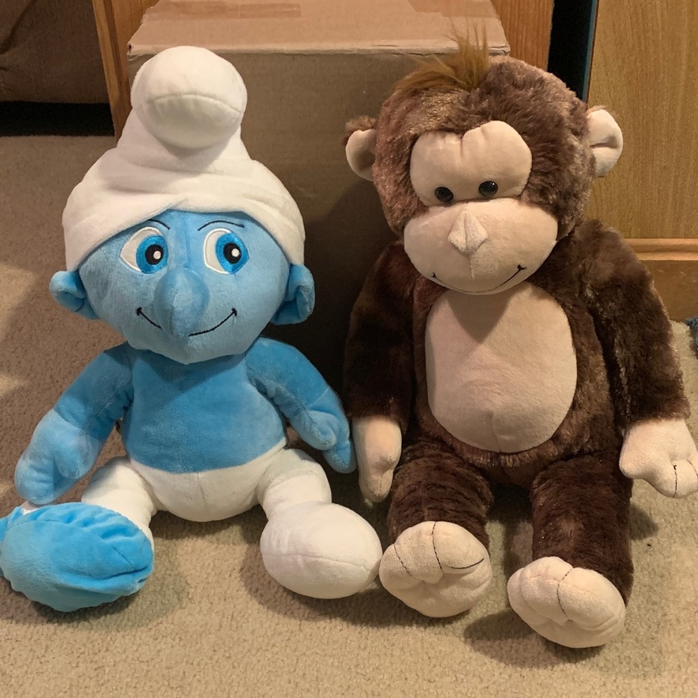 Build-A-Bear Blue and White Smurf with Brown Monkey
